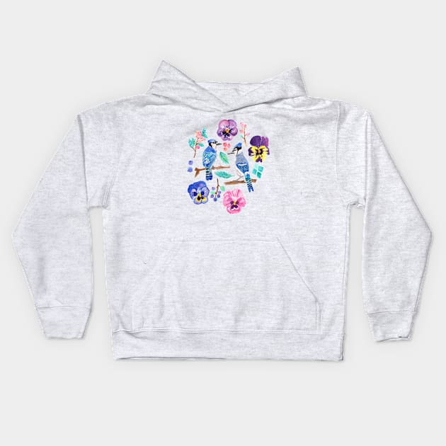 Blue Jay Winter Garden Kids Hoodie by tangerinetane